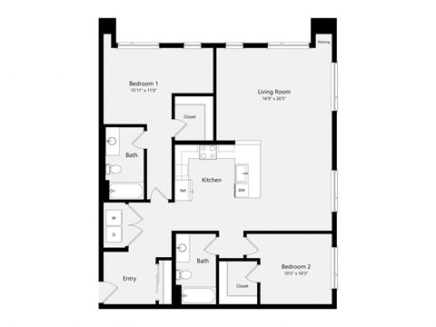 a floor plan of a unit with a bedroom and a living room